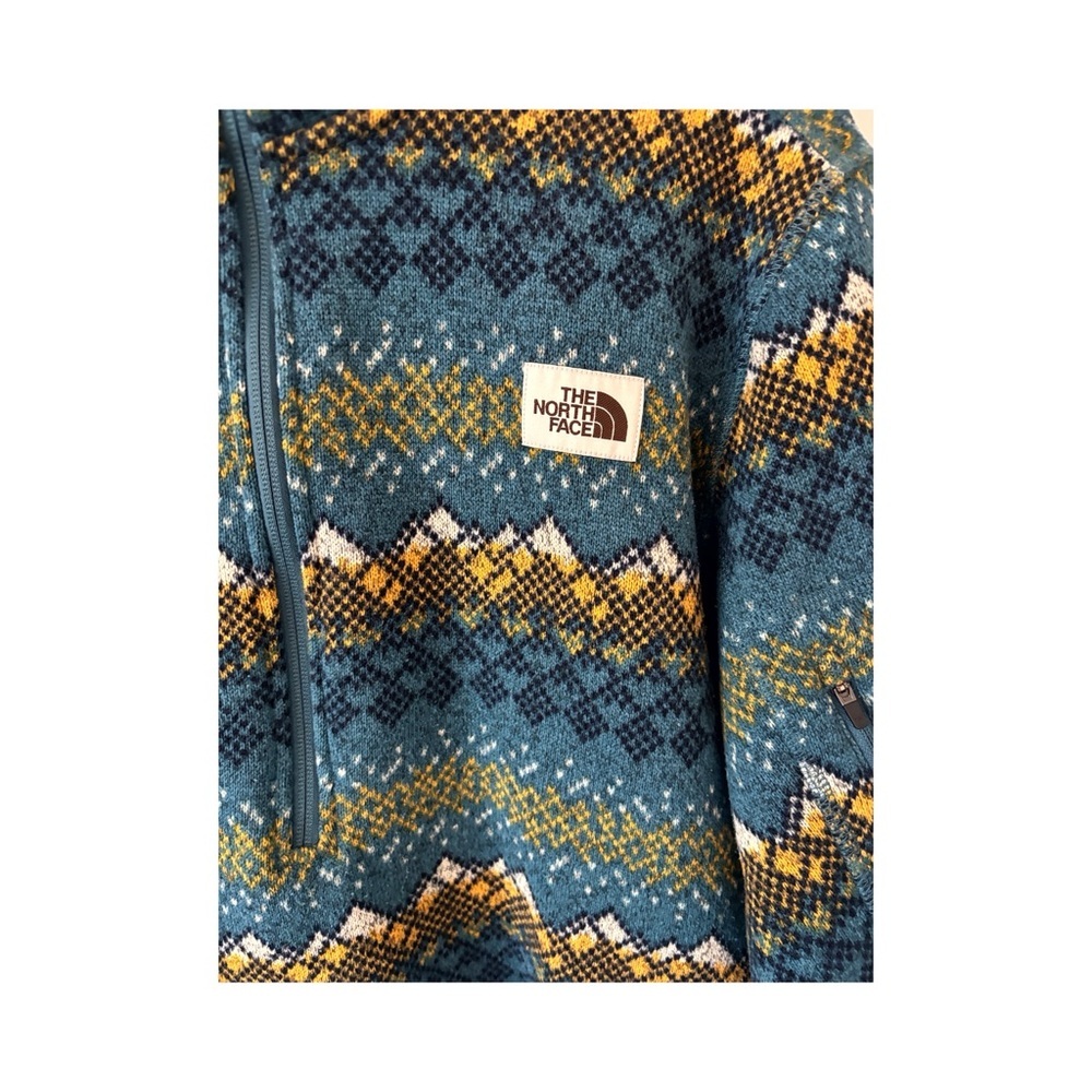 The North Face Men's Teal and Yellow Patterned Zip-Up Sweater - Picture 2 of 5